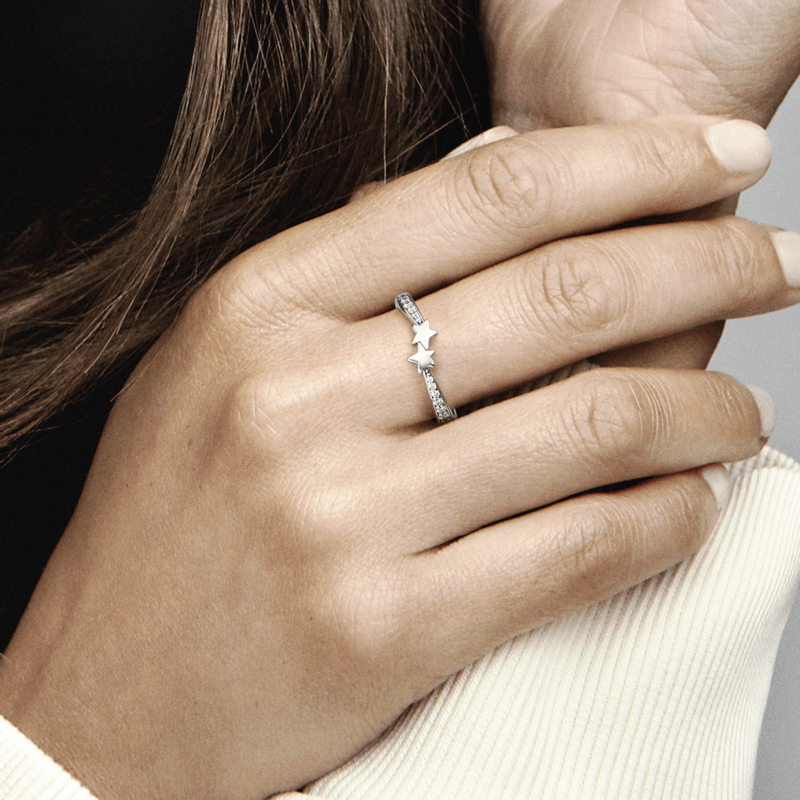 Anillo Estrellas Fugaces Relucientes Plata Esterlina