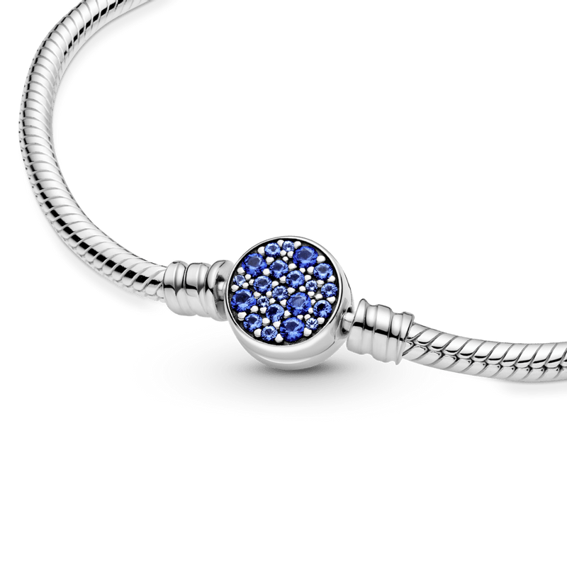 Brazalete Cadena de Serpiente con Broche de Disco Azul Resplandeciente