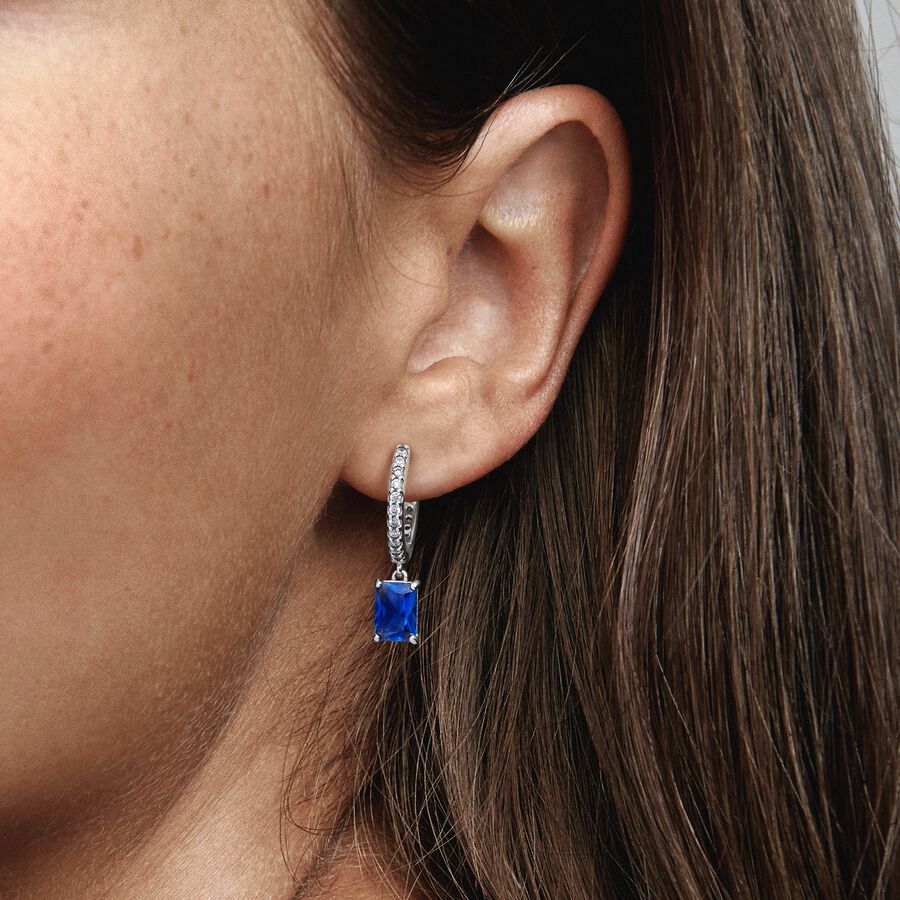 Aretes de Aro Rectangulo Azul Brillante