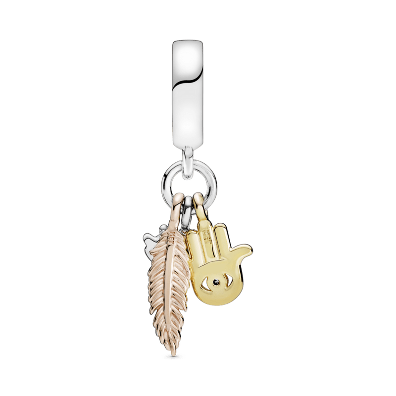 Charm colgante Hamsa, el Ojo que todo lo ve y Pluma de espiritualidad