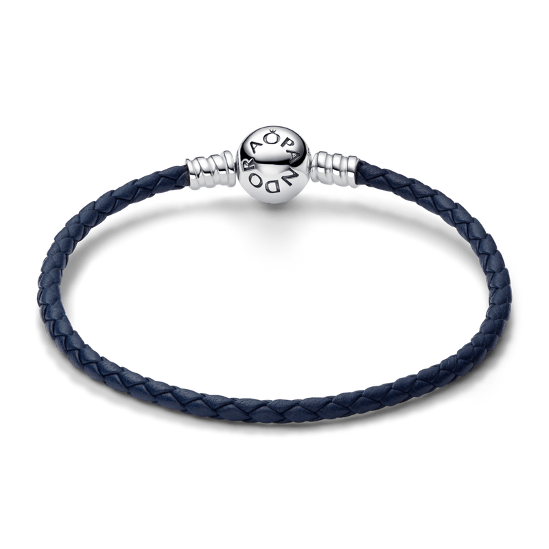 Brazalete de Cuero Trenzado Azul con Broche Moments Plata Esterlina