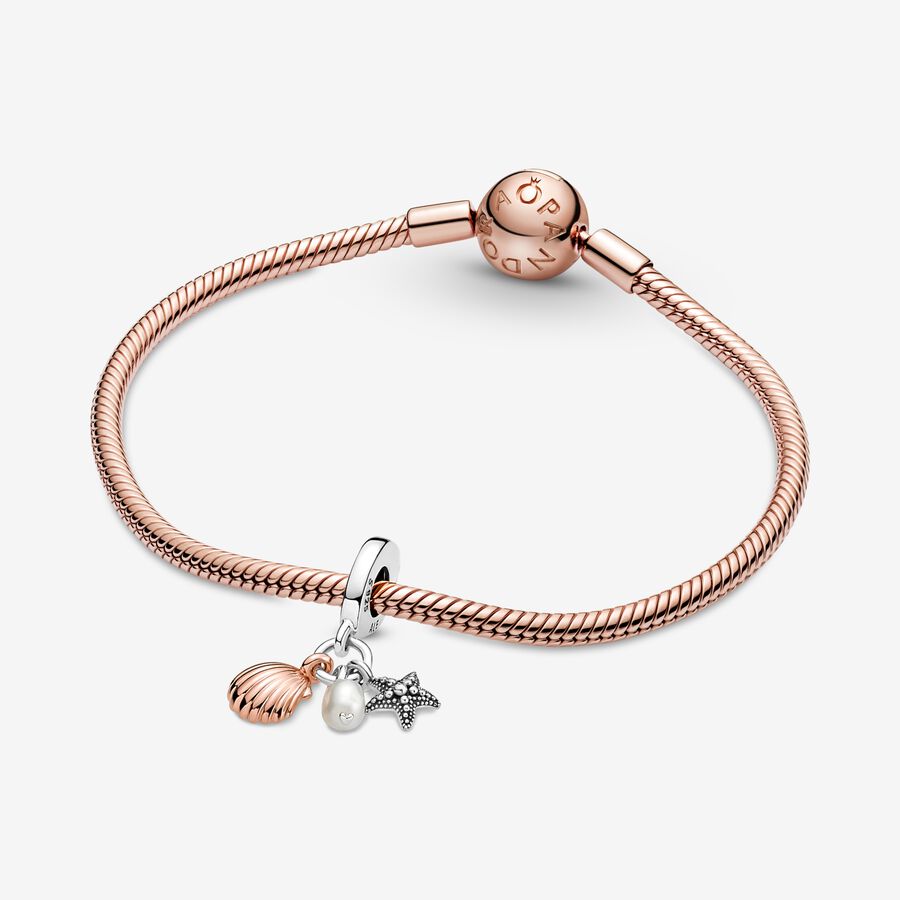 Charm Colgante Triple Concha, Perla Cultivada de Agua Dulce y Estrella de Mar