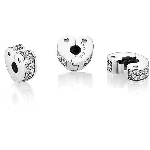 Charm Clip Transparente Pavé en Corazon