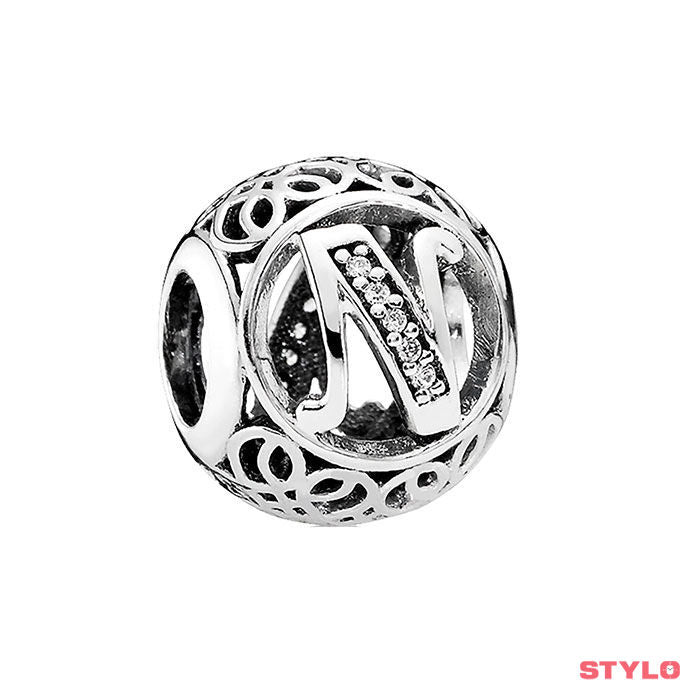 Charm Vintage en plata Letra N