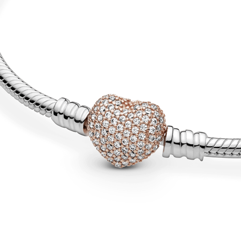 Brazalete cadena de serpiente con broche brillante de corazón en Recubrimiento en Oro Rosa de 14k