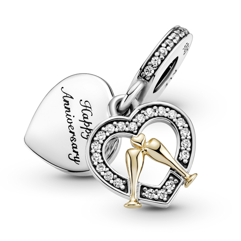 Charm Colgante Feliz Aniversario En Dos Tonos Copas