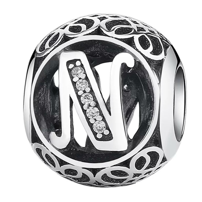 Charm Vintage en plata Letra N