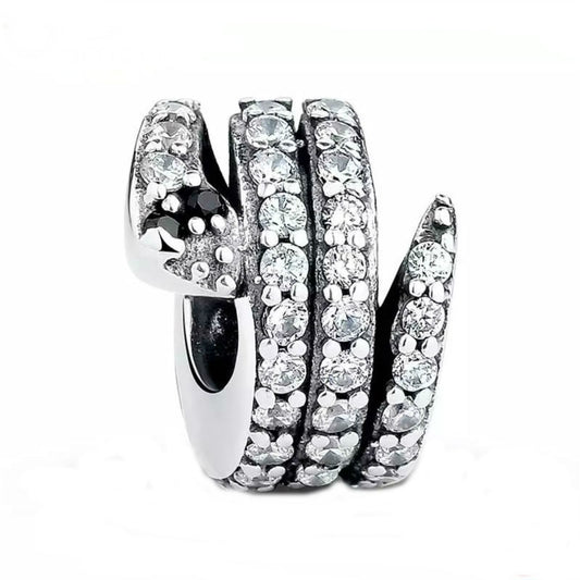 Charm serpiente de plata con circonitas cúbicas y cristal negro