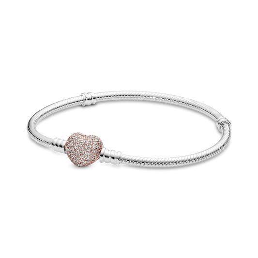 Brazalete cadena de serpiente con broche brillante de corazón en Recubrimiento en Oro Rosa de 14k