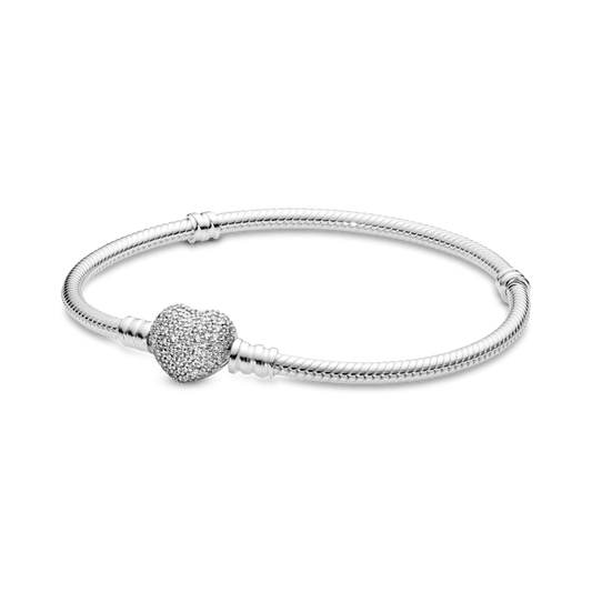 Brazalete cadena de serpiente con broche de corazón centelleante