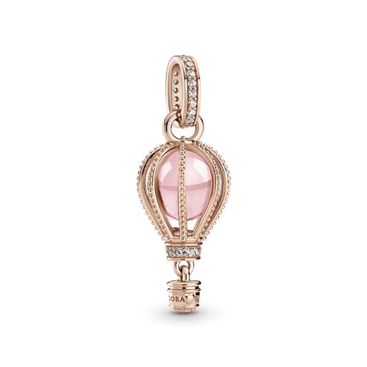 Charm Colgante Globo Aerostático Rosa Resplandeciente Recubrimiento en Oro Rosa de 14k